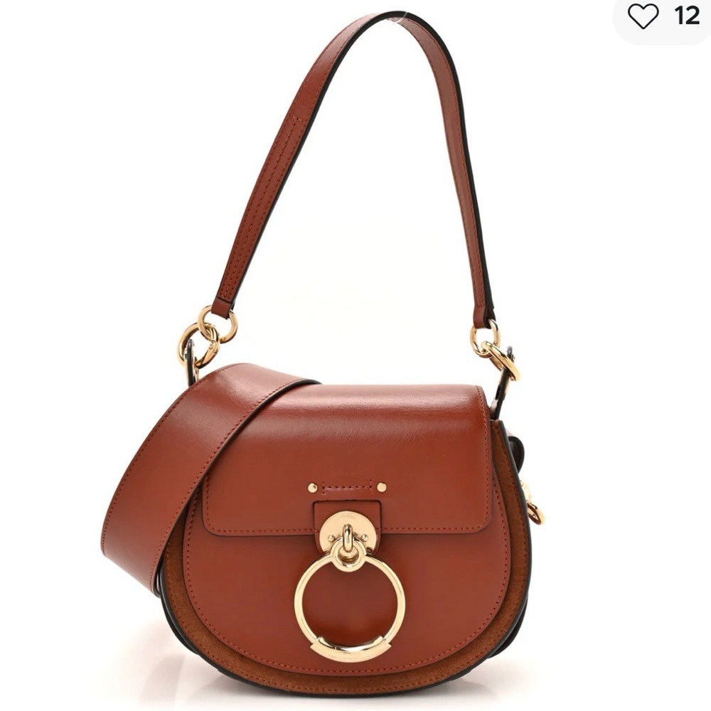 Chloe Brown Leather Tess Shoulder Bag (small) with crossbody shoulder strap